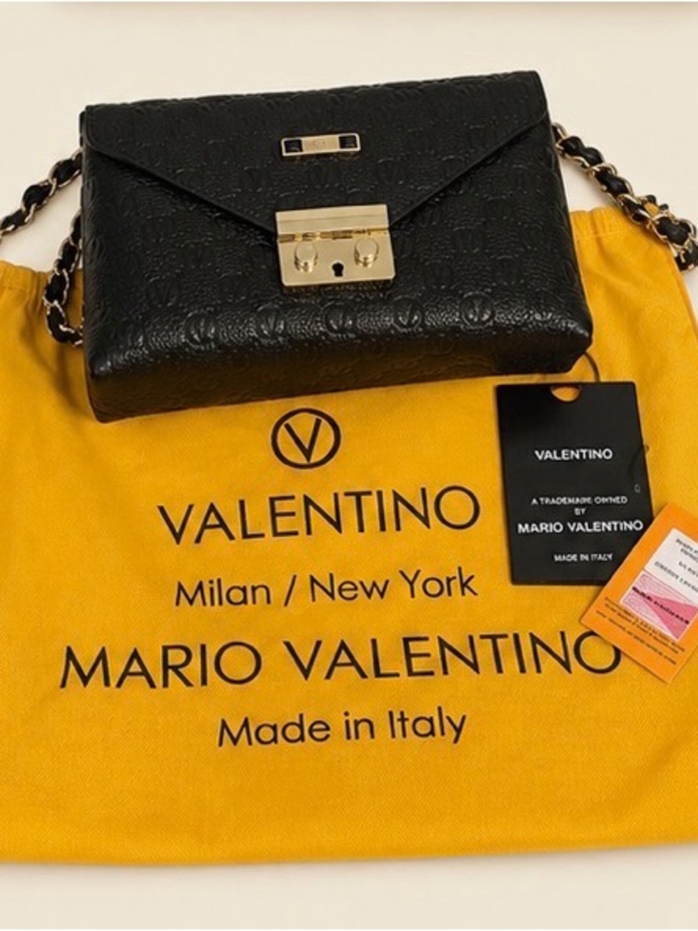 Valentino Isabelle Monogram Embossed Leather Shoulder Bag Black